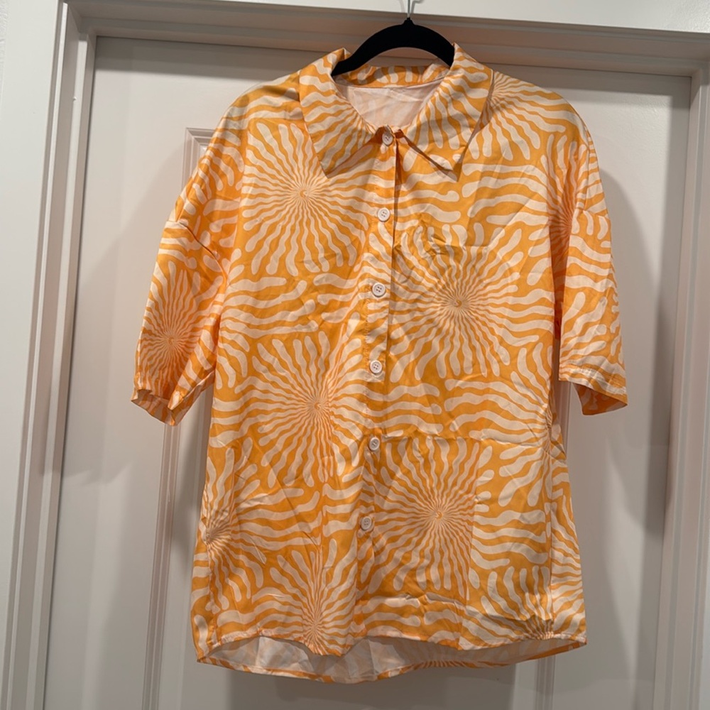 Retro Groovy Yin Yang Button Up Shirt